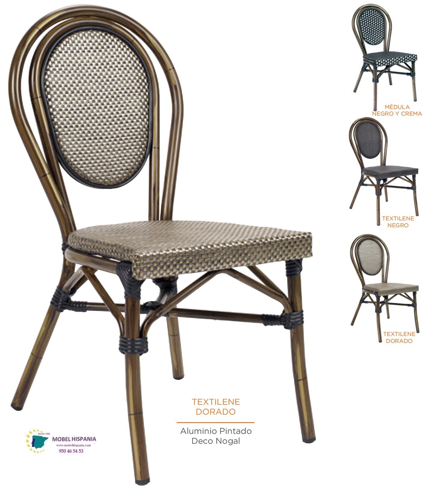 8030 silla aluminio nogal textilene dorado