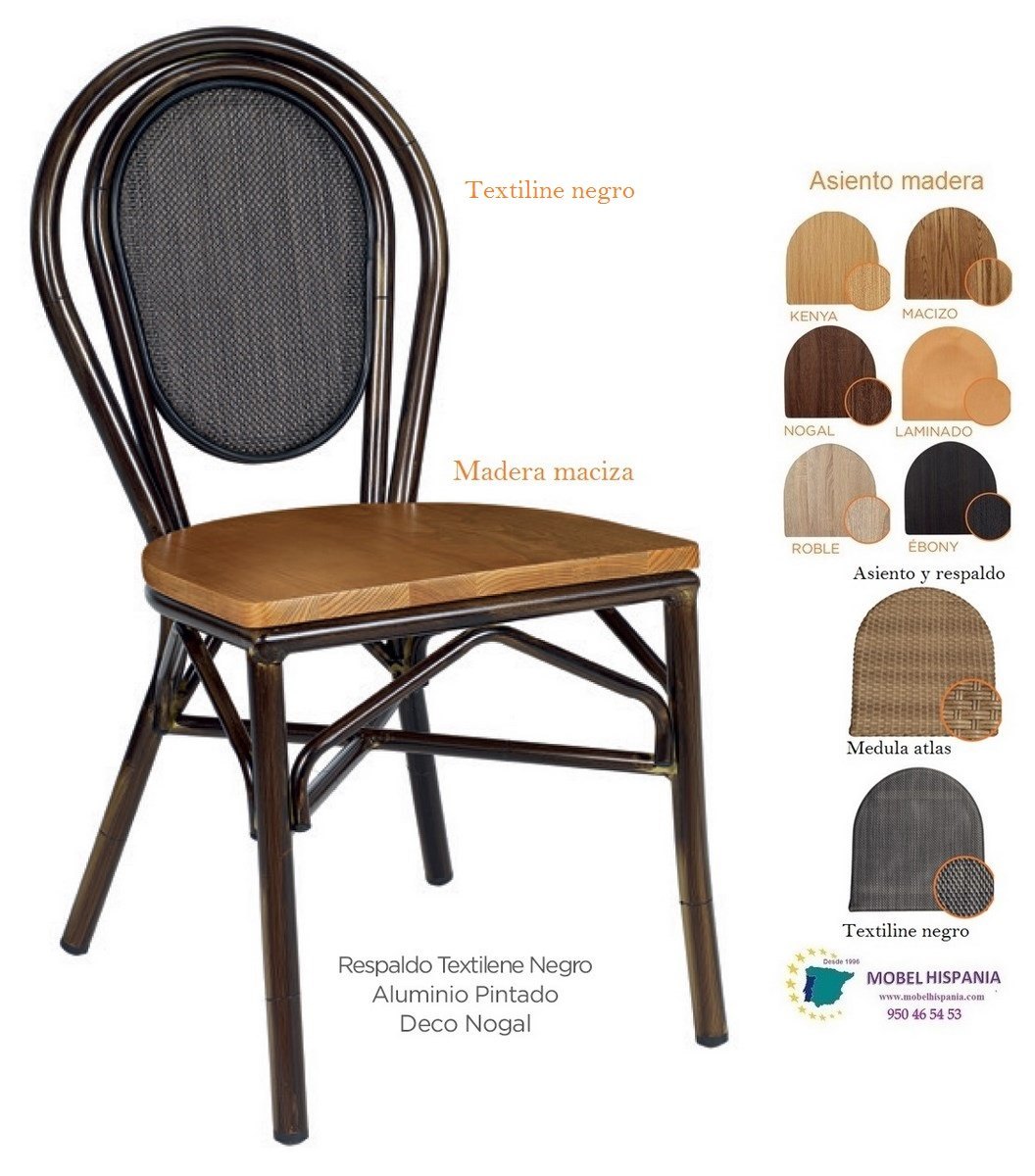 8034 silla nogal respaldo negro asiento macizo