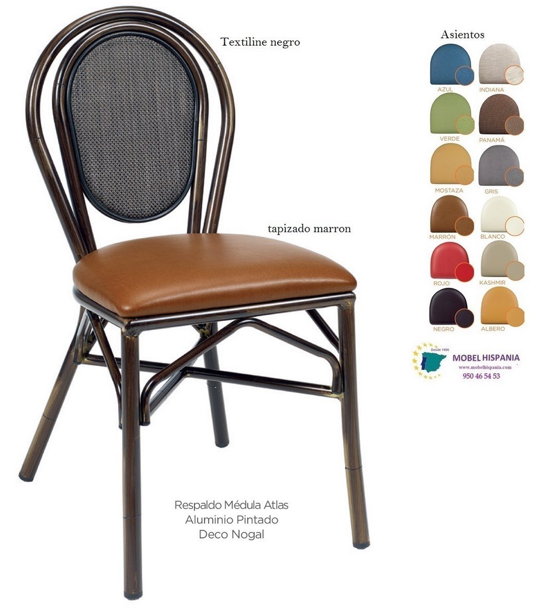 8034 silla deco nogal respaldo negro asiento tapizado marron