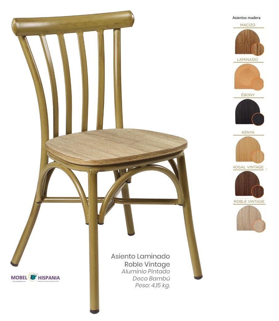 164 Silla Deco Bambu Asiento Roble Vintage 1