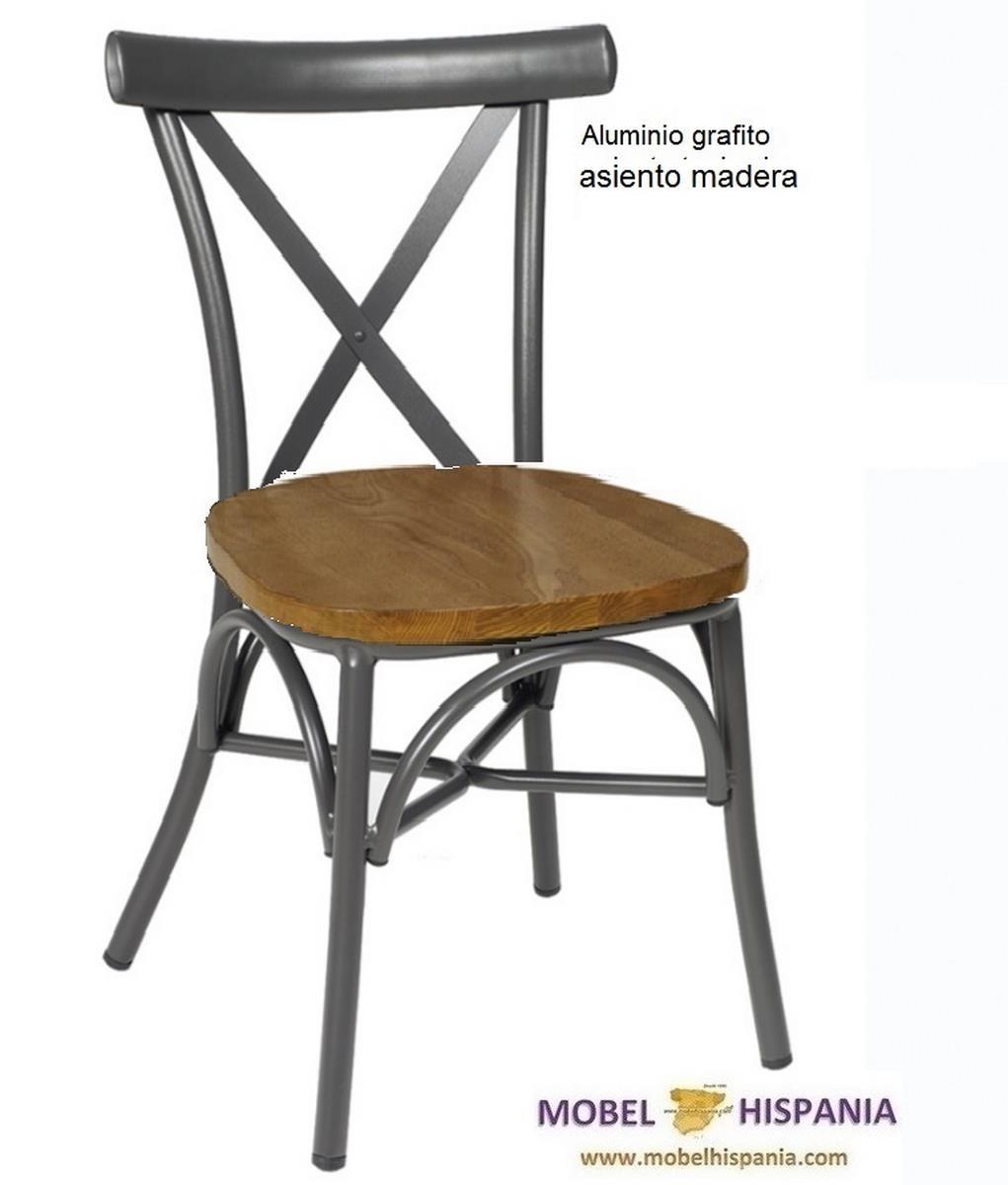 163 silla aluminio negro asiento madera macizo 01 1