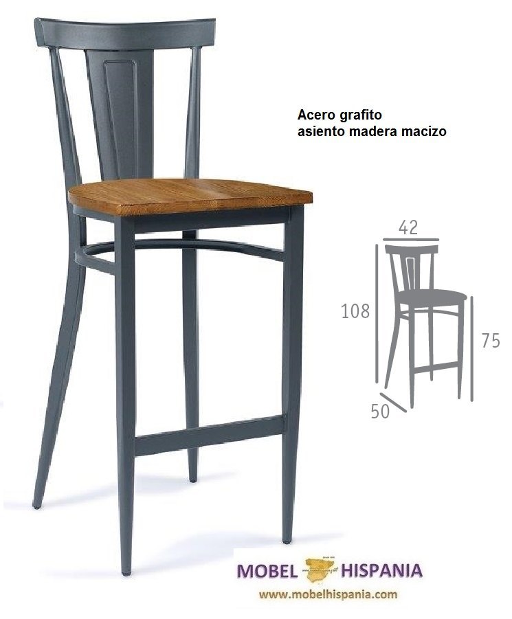 DAKOTA banqueta acero negro asiento madera macizo 01