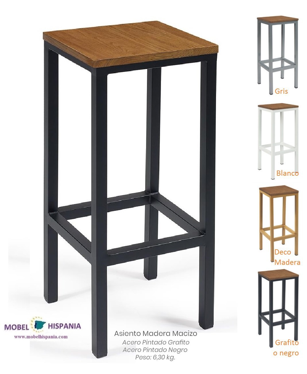 4571 acero negro asiento madera macizo