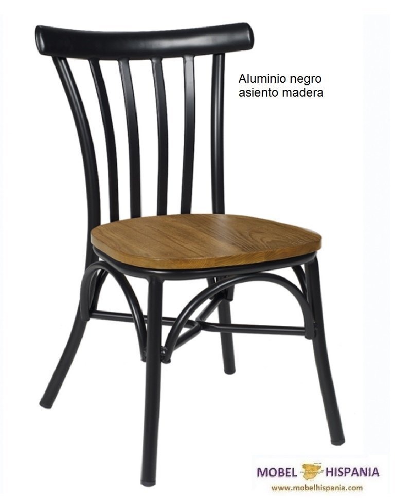 164 silla aluminio negro asiento madera 2