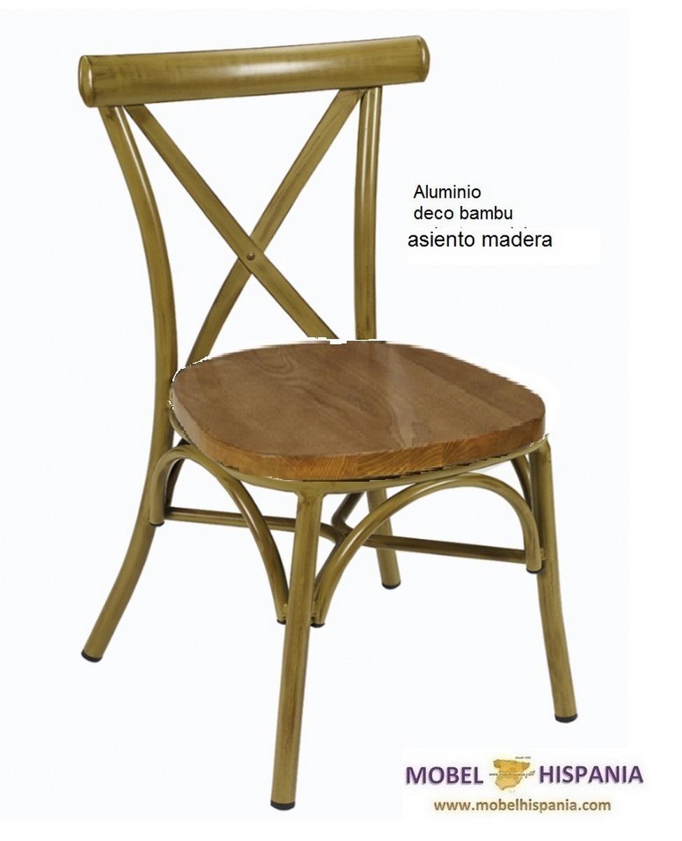 163 silla aluminio negro asiento madera macizo 02 1