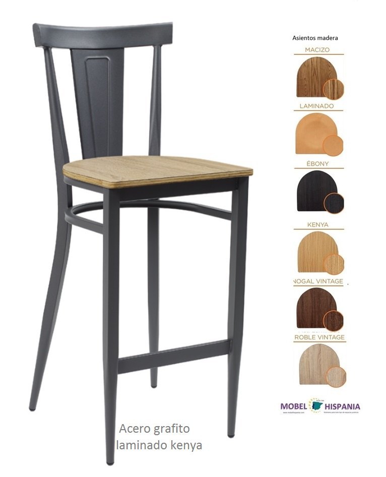 DAKOTA banqueta acero negro envejecido tapizado 11