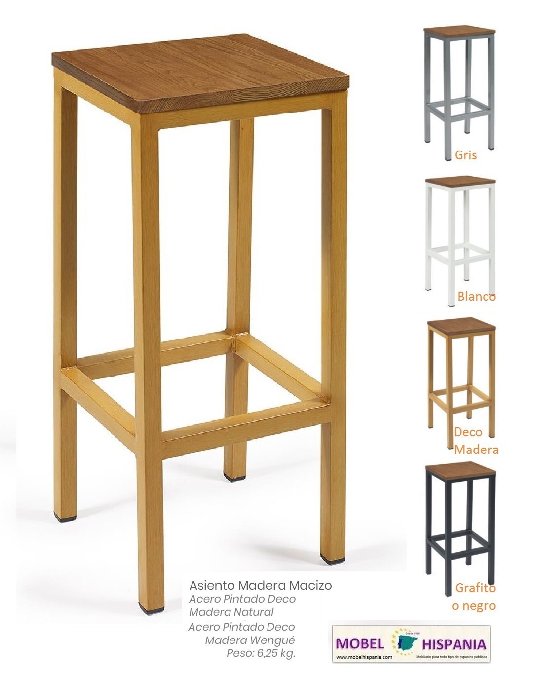 4571 acero negro asiento madera macizo 06