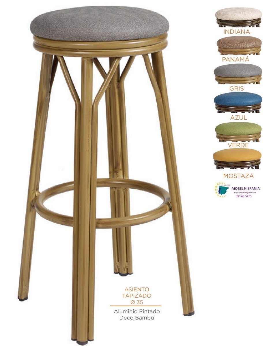 8231 Banqueta bambu tapizado gris