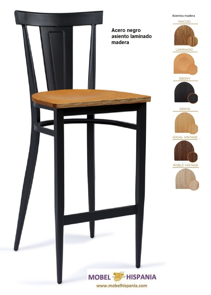 DAKOTA banqueta acero negro asiento laminado madera 10