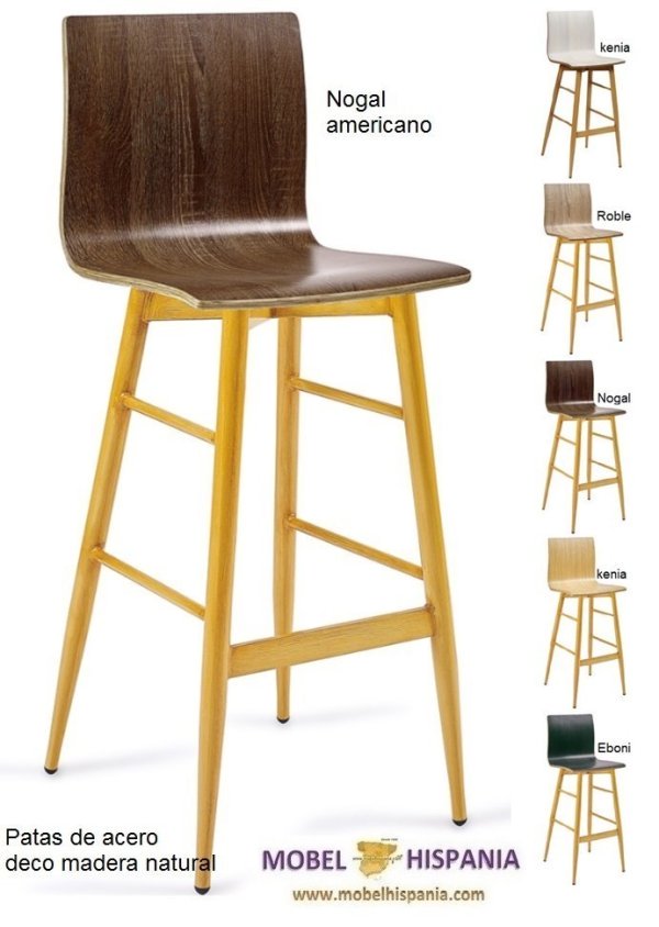 196 silla acero deco madera asiento nogal 06