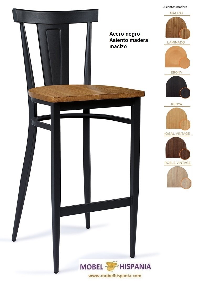 DAKOTA banqueta acero negro asiento madera macizo 10