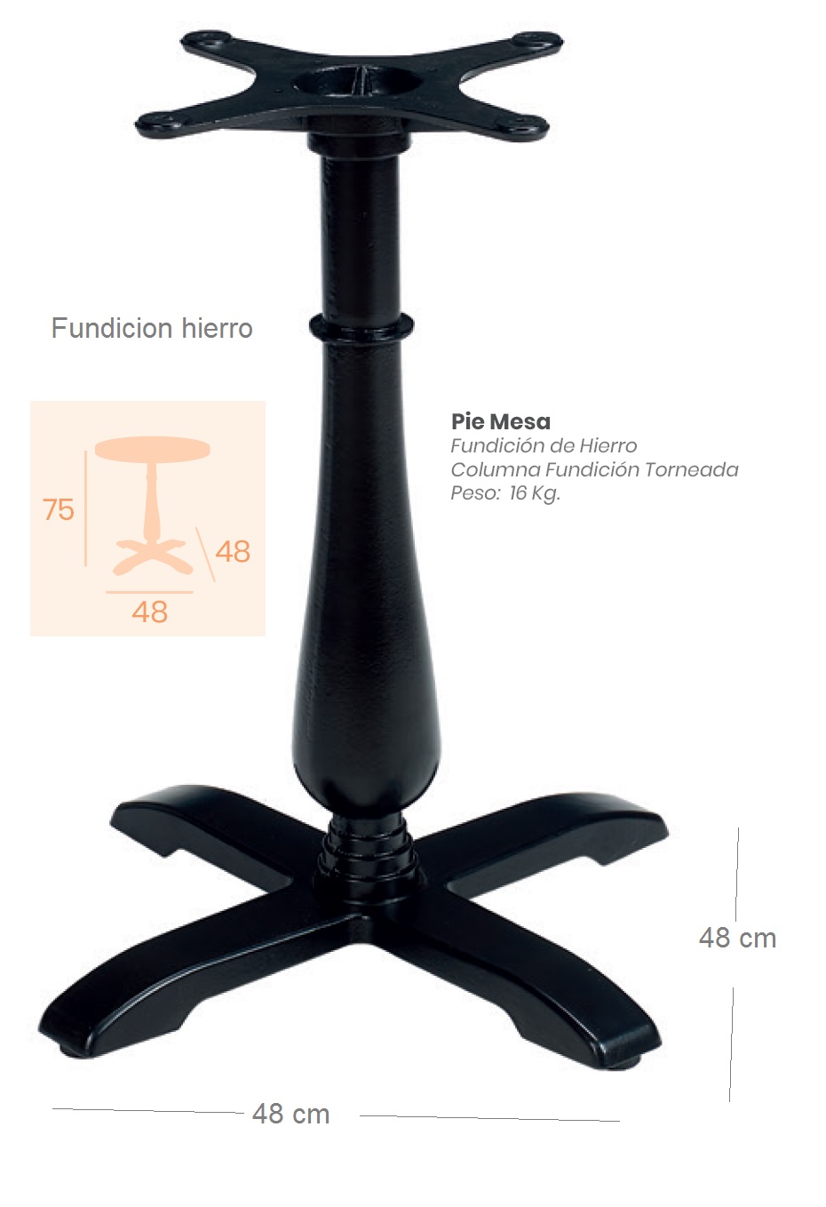 8155T Pie fundicion metalico torneado negro