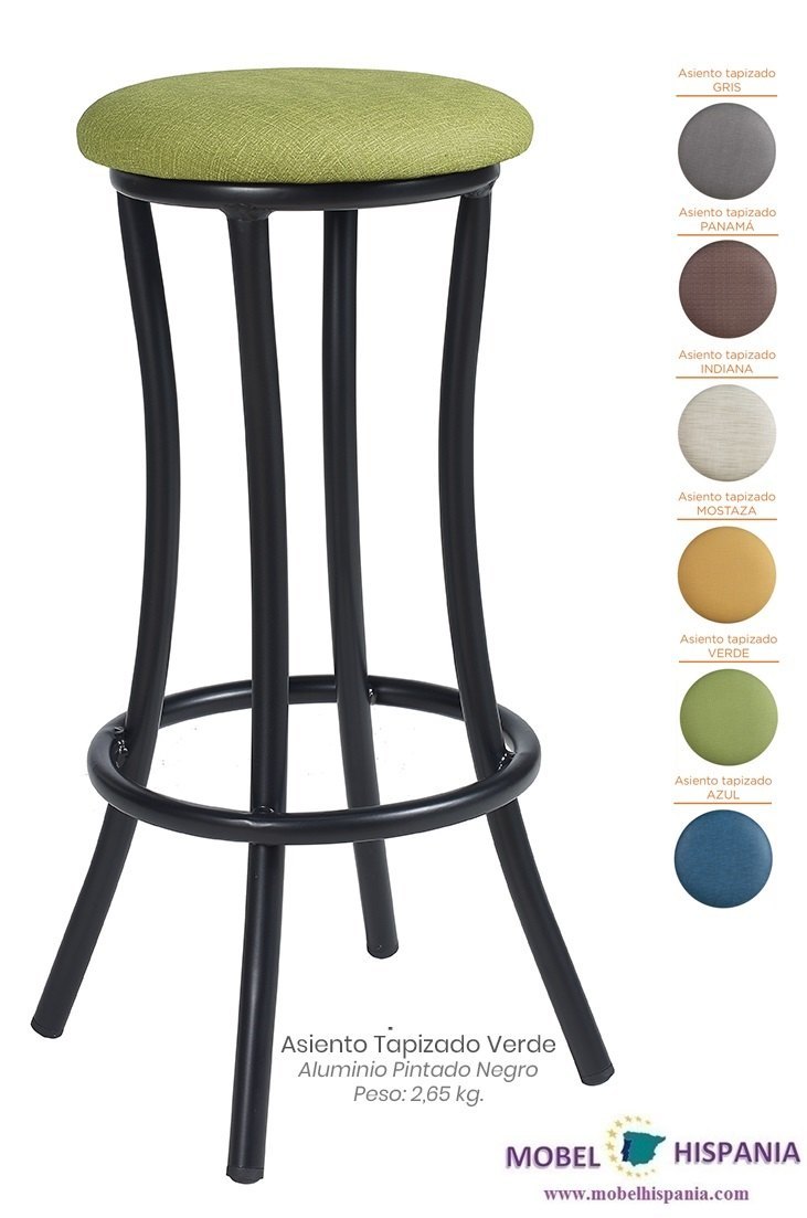 8119 Banqueta Negro Asiento Tapizado Verde