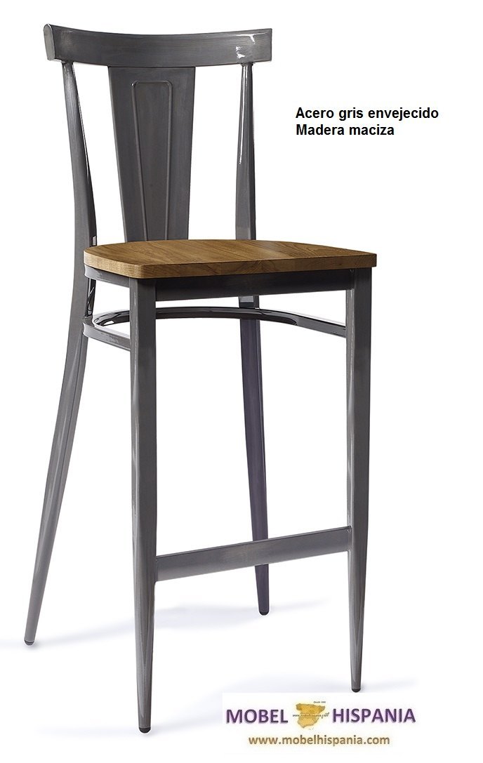 DAKOTA silla acero gris envejecido asiento madera macizo 06 1