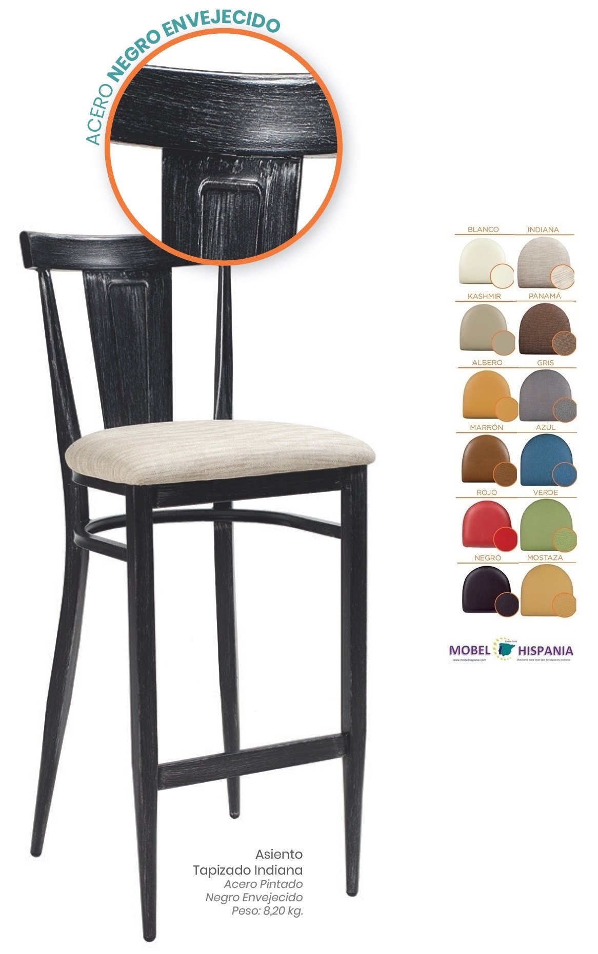 185 banqueta acero grafito asiento tapizado azul 06