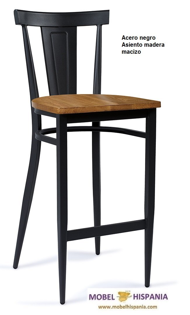 DAKOTA banqueta acero negro asiento madera macizo
