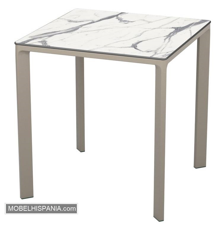 MEET mesa taupe marmol blanco