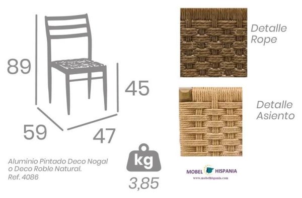 4086 silla nogal claro cuerda marron