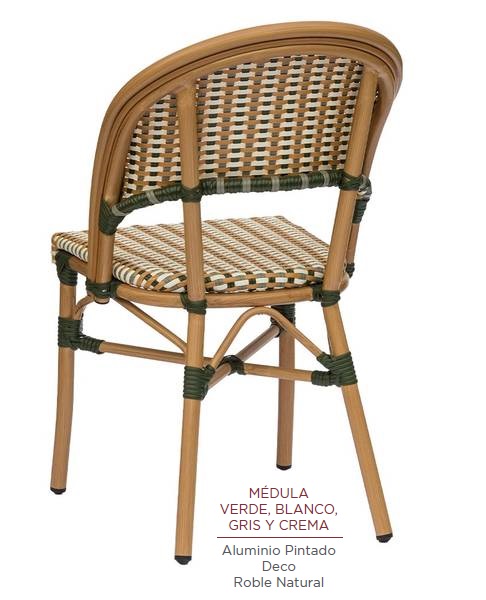 LOUVRE silla roble natural medula verde trasera