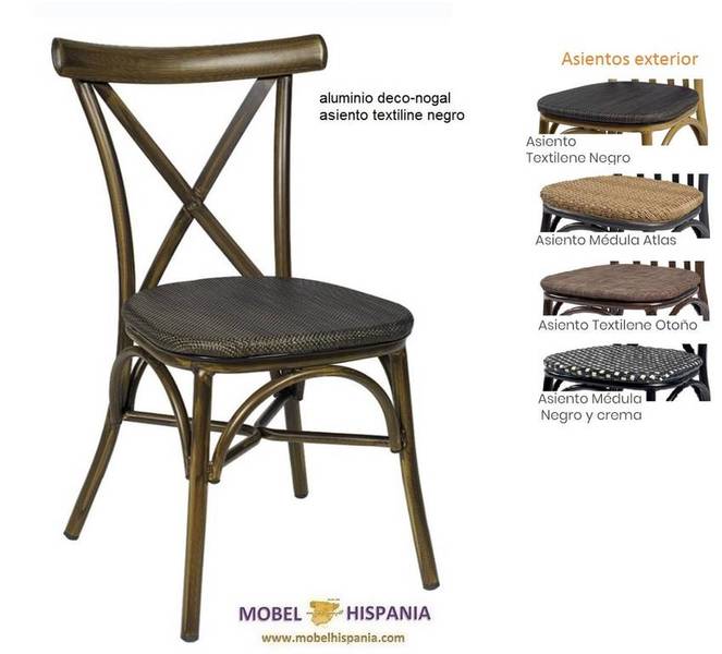 163 silla aluminio deco nogal asiento textiline negro
