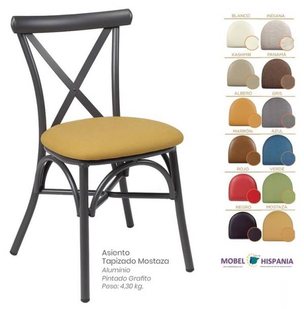 163 Silla Grafito Asiento Tapizado Mostaza