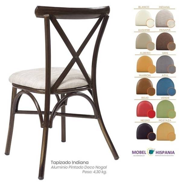 163 Silla Deco Nogal Asiento Tapizado Indiana trasera