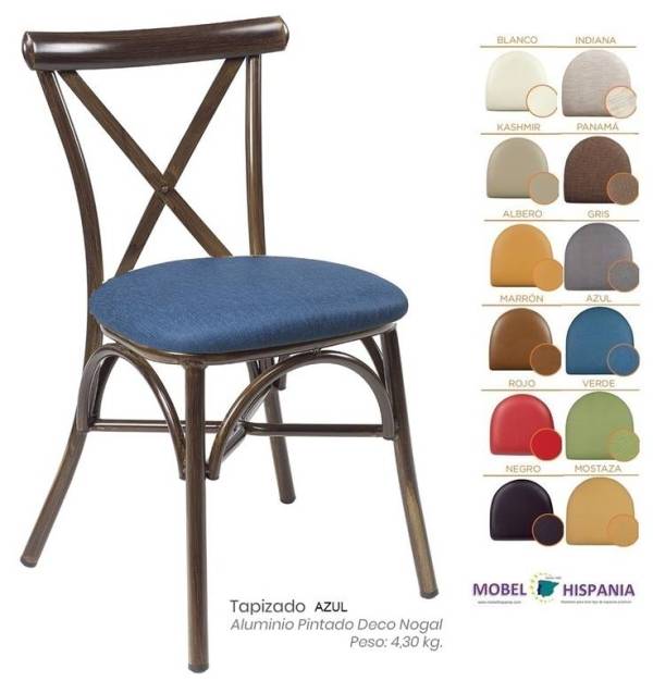 163 Silla Deco Nogal Asiento Tapizado azul