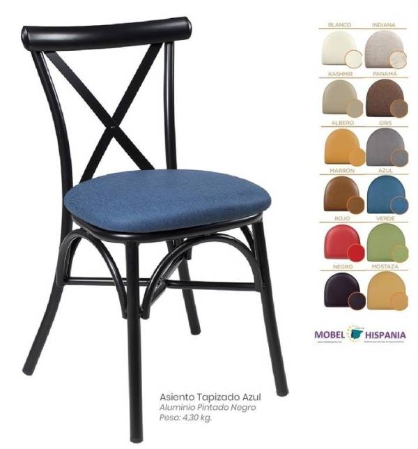 163 Silla Negro Asiento Tapizado Azul