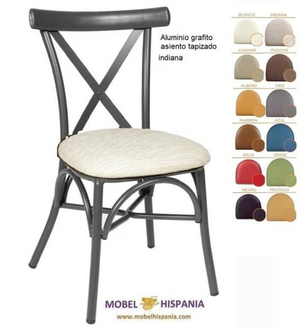 163 silla aluminio grafito asiento tapizado indiana