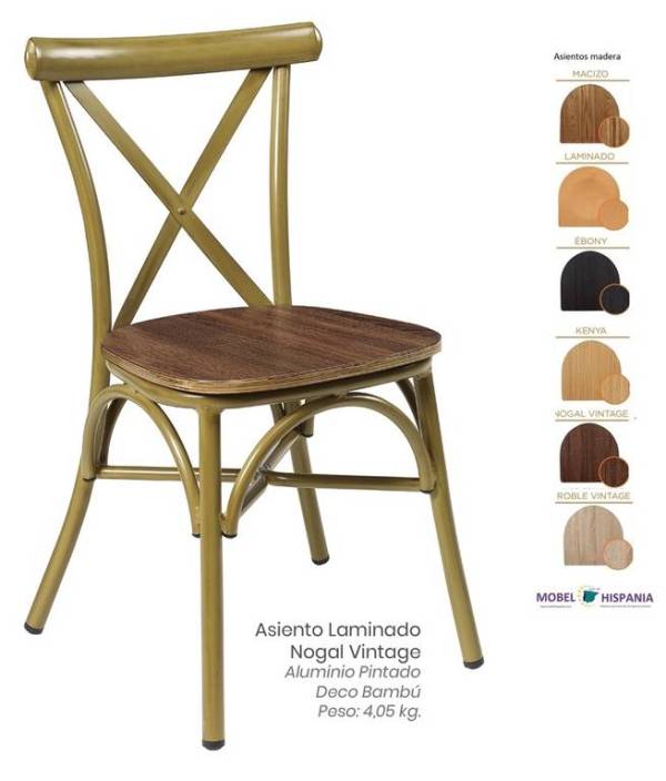 163 Silla Deco Bambu Asiento Laminado Nogal Vintage