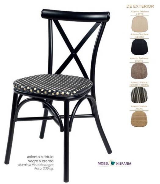 163 silla aluminio negro asiento medula negra blanca