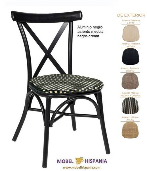 163 silla aluminio negro asiento medula negro crema