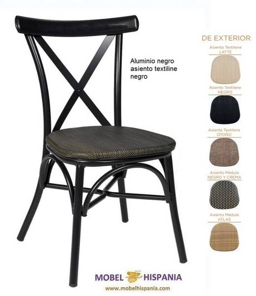 163 silla aluminio negro asiento textiline negro