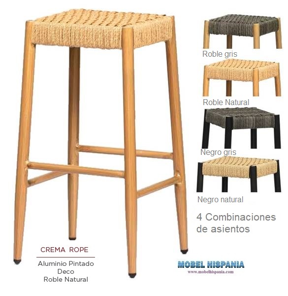 3400 Banqueta SinRespaldo Deco Roble Natural Cuerda crema