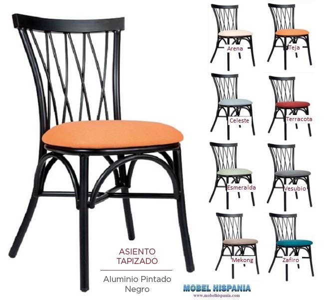 168 Silla alu negra tapizada teja 2