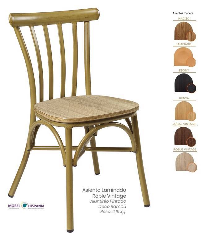 164 Silla Deco Bambu Asiento Roble Vintage