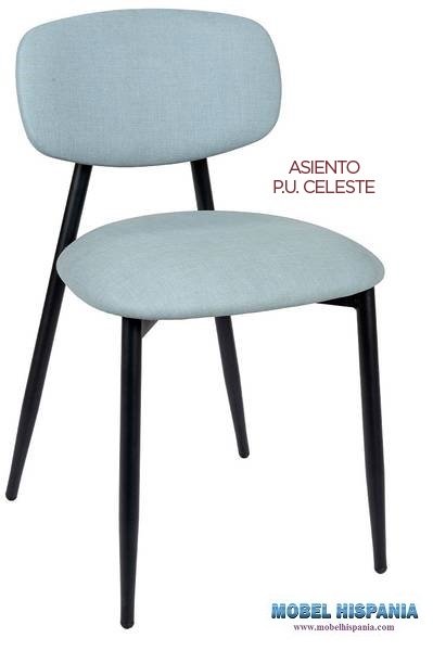 141 silla negro respaldo y asiento tapizado celeste