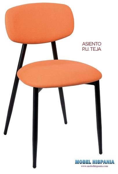 141 silla negro respaldo y asiento tapizado teja