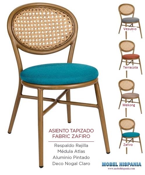 4073 silla nogal claro respaldo rejilla tapizado zafiro 1