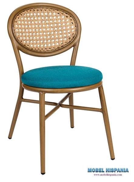 4073 silla nogal claro respaldo rejilla tapizado zafiro