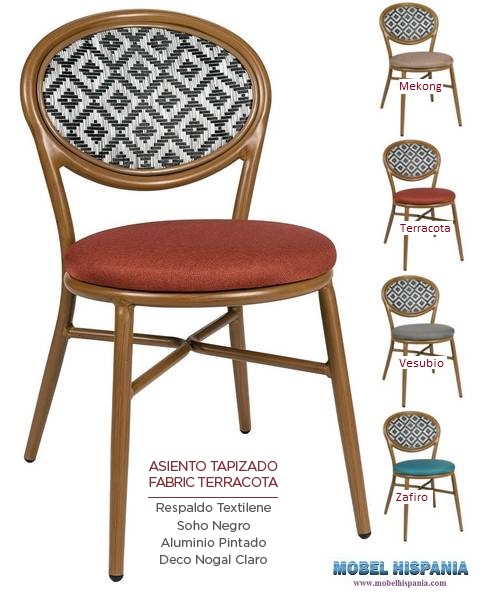 4078 silla nogal claro respaldo soho negro tapizado terracota 1