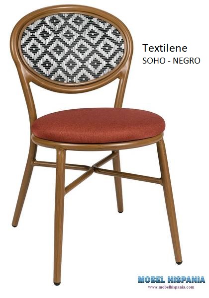 4078 silla nogal claro respaldo soho negro tapizado terracota