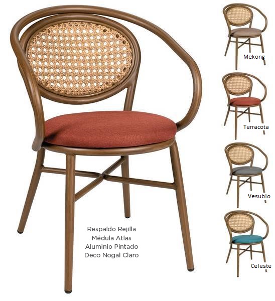 4083 sillon nogal claro respaldo rejilla tapizado terracota 1