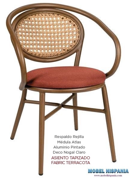 4083 sillon nogal claro respaldo rejilla tapizado terracota