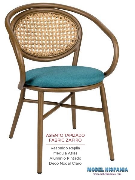 4083 sillon nogal claro respaldo rejilla tapizado zafiro