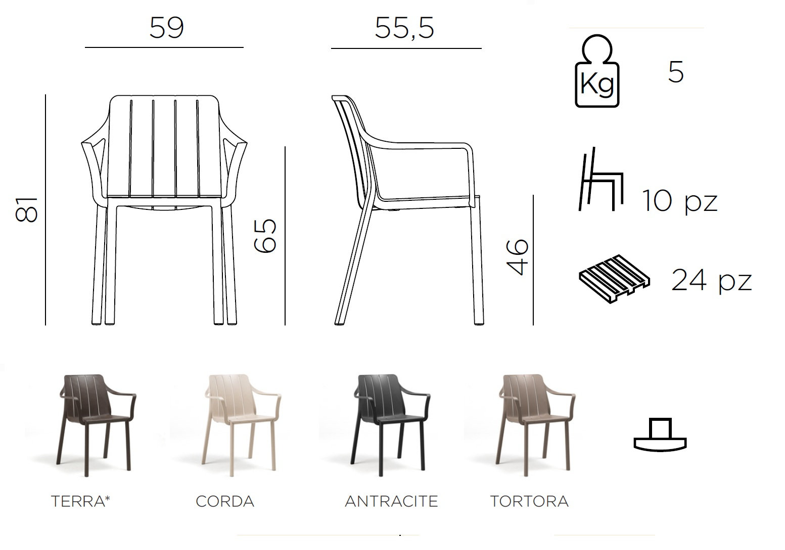 TIBERINA sillon plastic medidas