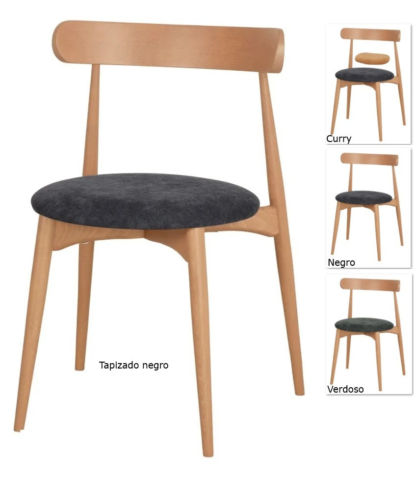 ANDEMIA Silla madera tapizada negro w